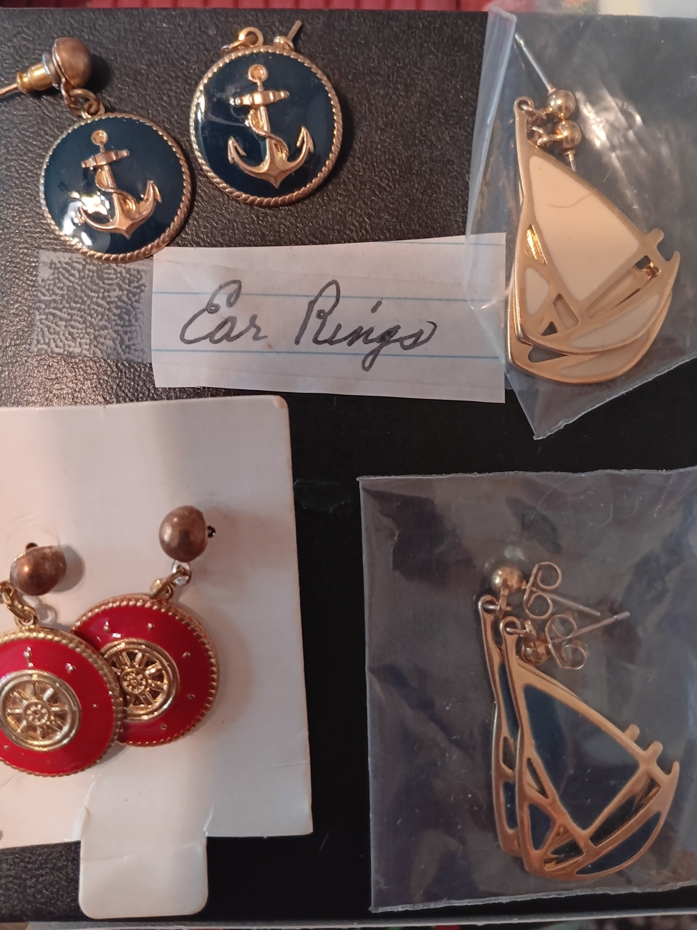Gold-Tone Anchor & Boat Drop Earrings in Navy Enamel 4 Pair Lot